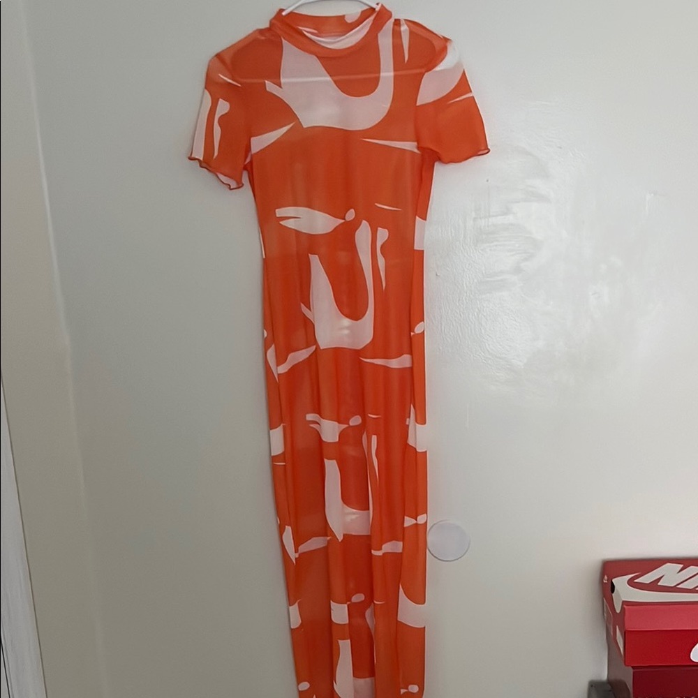 SHEIN Orange and White Maxi Dress